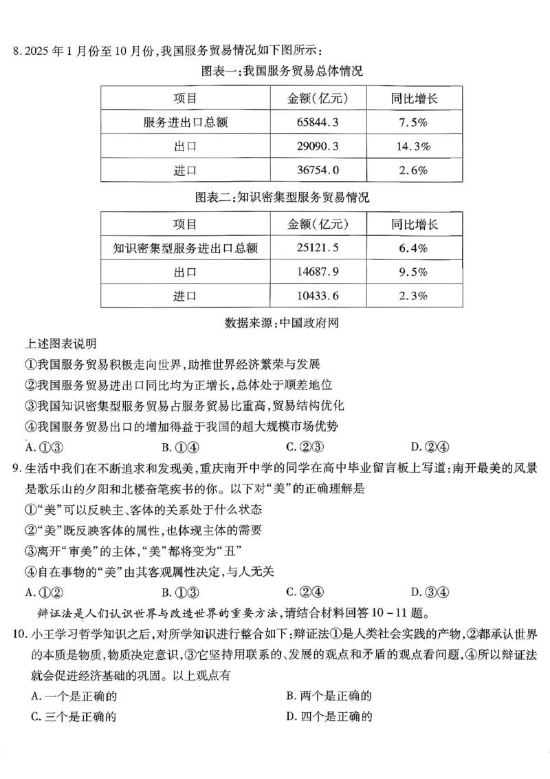 重庆市南开中学高2026届高三第五次质量检测政治_2024-2026高三（6-6月题库）_2026年01月高三试卷_0105重庆市南开中学高2026届高三第五次质量检测（全）