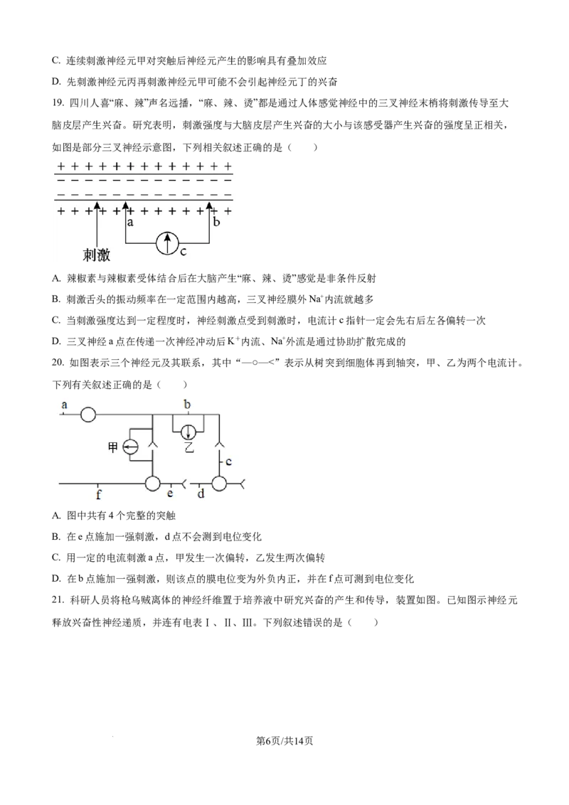 精品解析：湖北省武汉市第二中学2025-2026学年高二上学期９月月考生物试卷（原卷版）_2025年10月高二试卷_251011湖北省武汉市第二中学2025-2026学年高二上学期9月月考