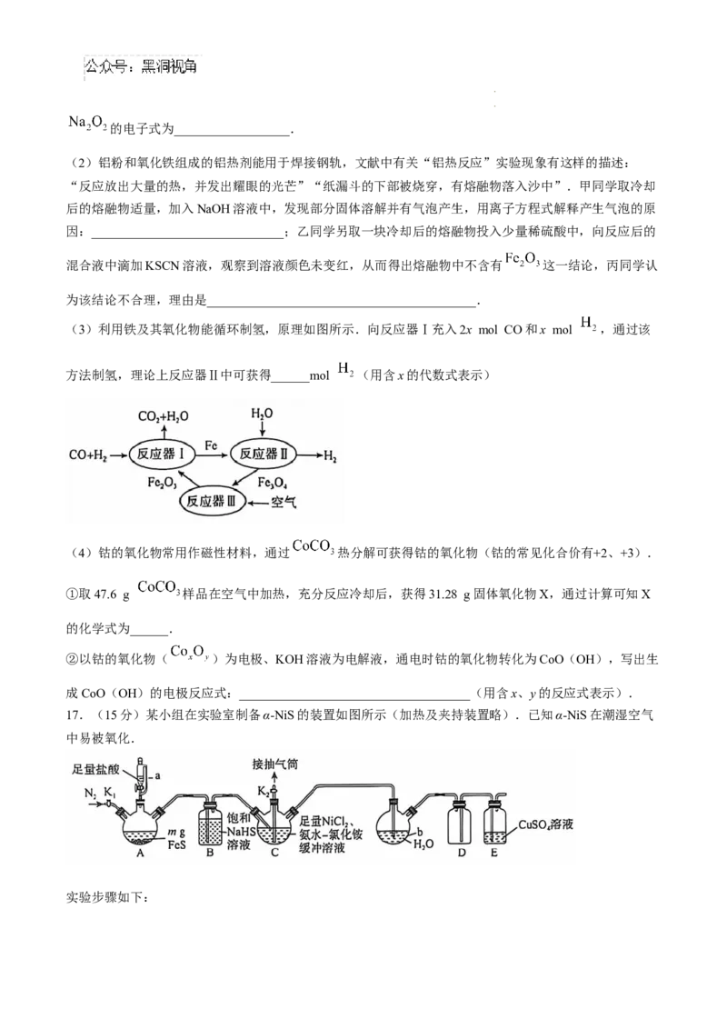 河南省部分名校2024-2025学年高三上学期10月月考+化学试卷_2024-2025高三（6-6月题库）_2024年10月试卷_1010河南省青桐鸣2025届高三10月大联考_河南省青桐鸣2025届高三10月大联考化学试卷
