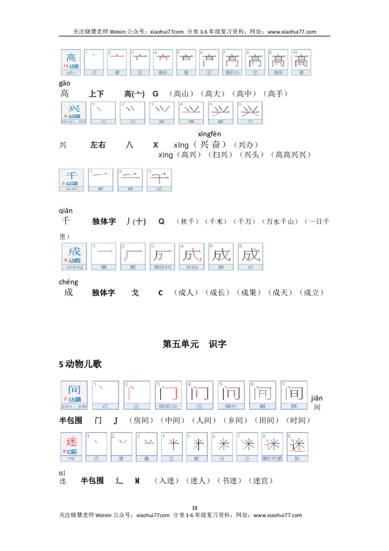 一年级第二学期语文生字笔顺组词（整合版）_小学1-6年级全部试卷_语文_一年级_3-6-2、小学一年级语文下册_3-6-2-1、复习、知识点、归纳汇总_通用