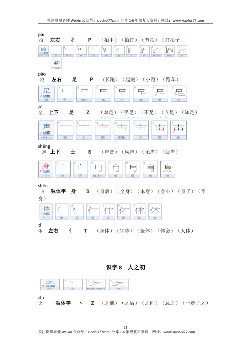 一年级第二学期语文生字笔顺组词（整合版）_小学1-6年级全部试卷_语文_一年级_3-6-2、小学一年级语文下册_3-6-2-1、复习、知识点、归纳汇总_通用