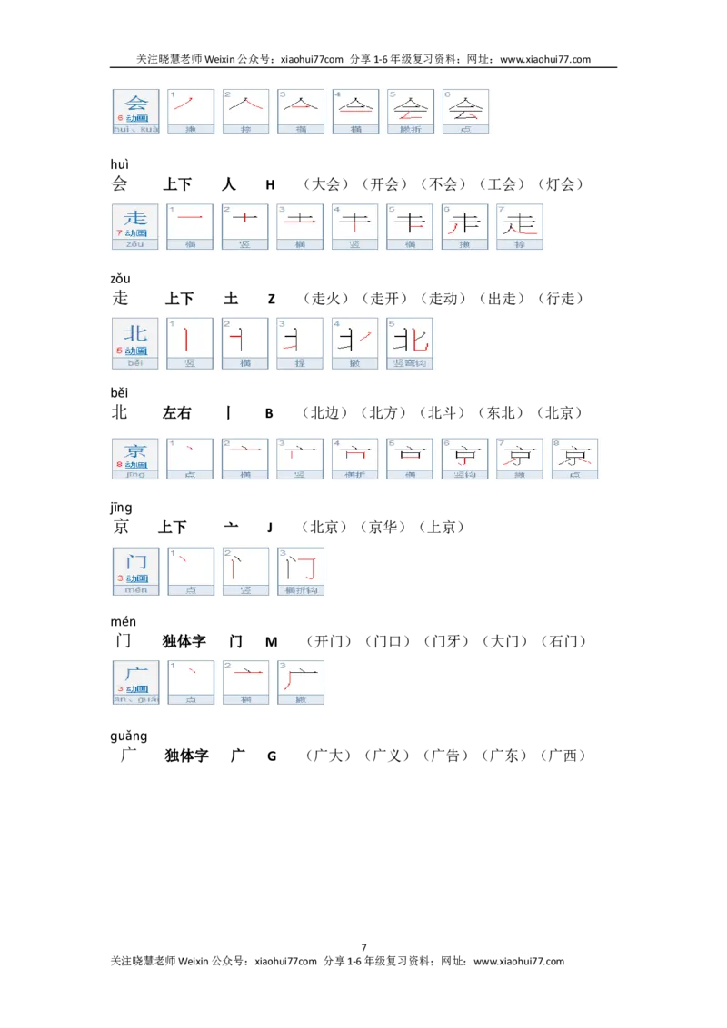 一年级第二学期语文生字笔顺组词（整合版）_小学1-6年级全部试卷_语文_一年级_3-6-2、小学一年级语文下册_3-6-2-1、复习、知识点、归纳汇总_通用