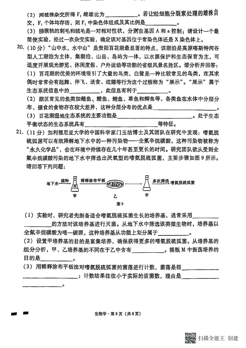 遵义市部分学校2025届高三第三次月考生物试卷_2024-2025高三（6-6月题库）_2024年11月试卷_1125贵州省贵阳市第一中学2024-2025学年高考适应性月考（三）