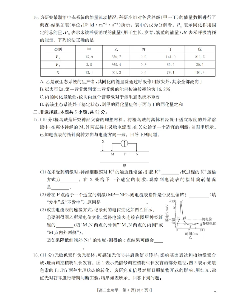 生物学_扫描版_2024-2025高二（7-7月题库）_2026年1月高二_260130金太阳&middot;甘肃省陇南地区2025-2026学年高二上学期阶段性检测（全）