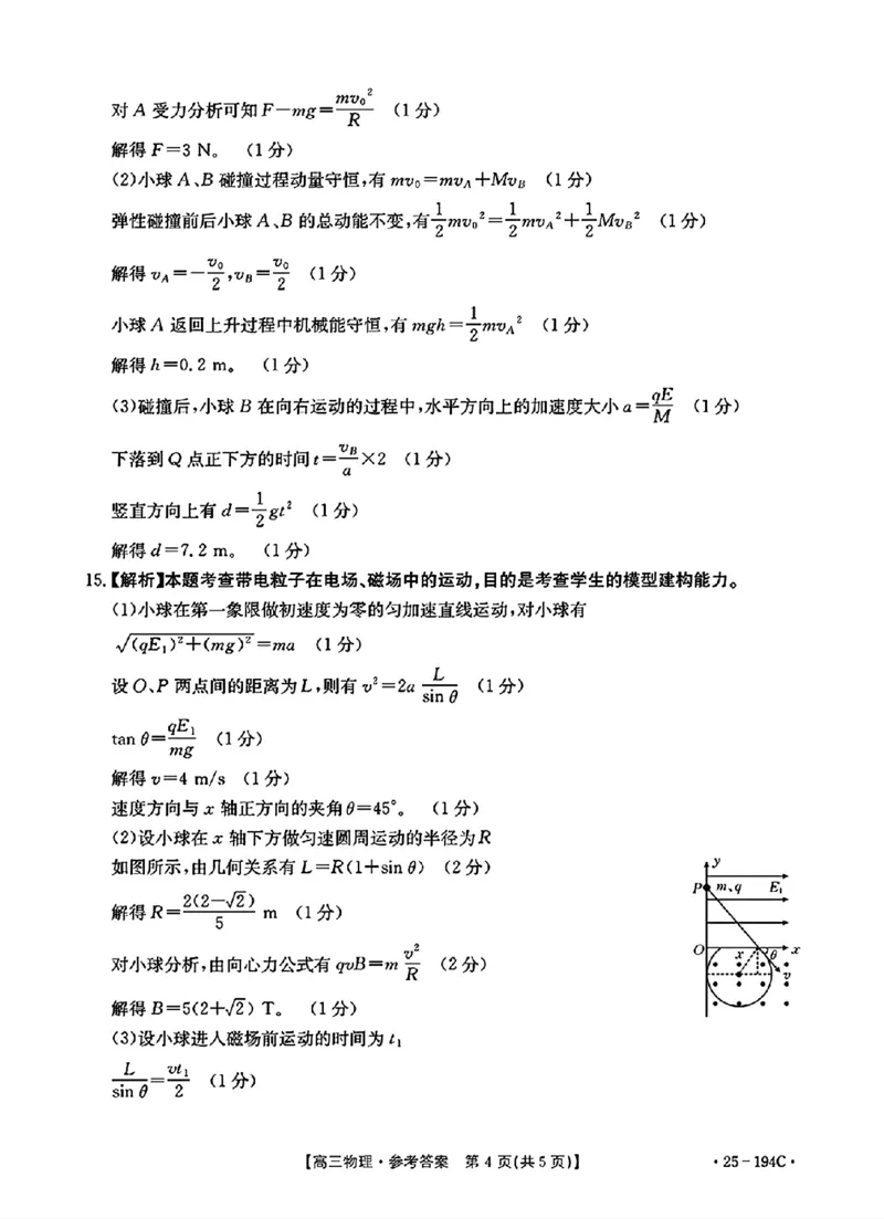 物理参考答案_2024-2025高三（6-6月题库）_2024年12月试卷_1227河南省金太阳12月高三联考（25-194C）_河南省2024-2025学年高三上学期联考物理试题