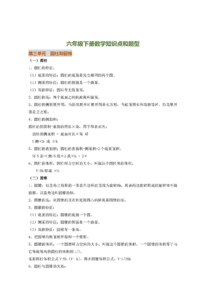 人教版六（下）数学全册知识要点_小学1-6年级全部试卷_数学_六年级_3-11-4、小学六年级数学下册_3-11-4-1、复习、知识点、归纳汇总_人教版