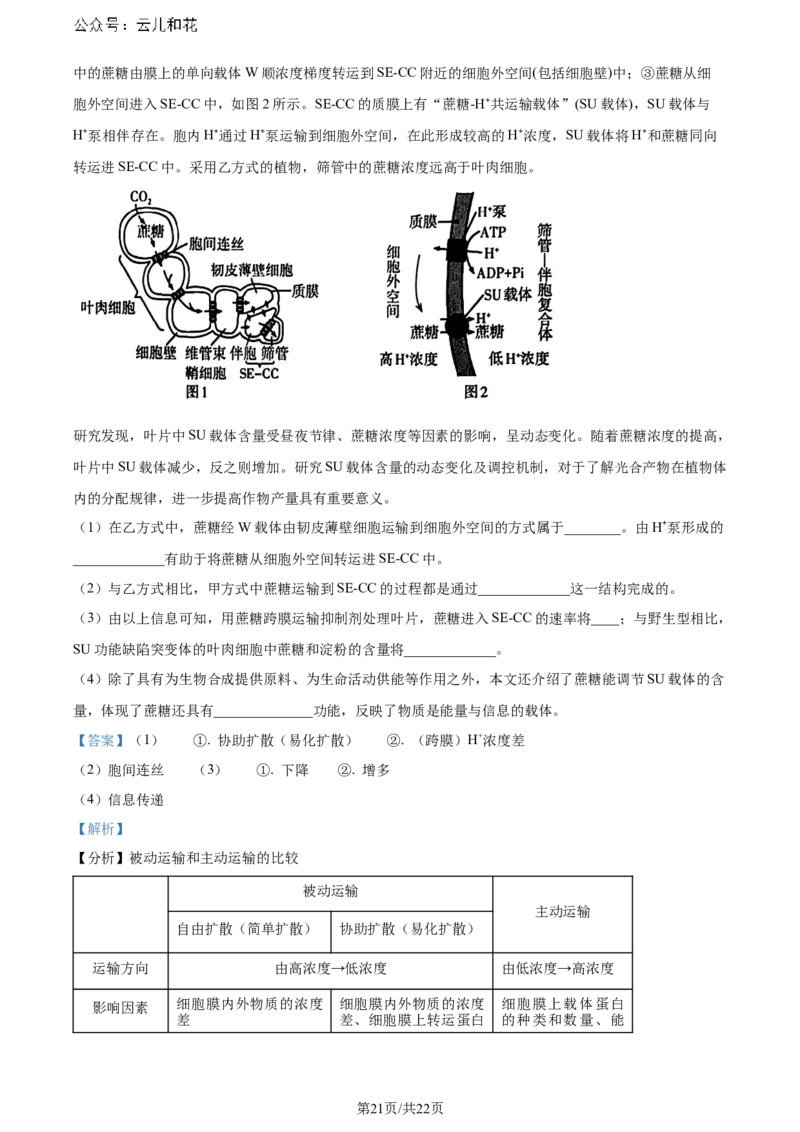 精品解析：山西省太原市2023-2024学年高二下学期7月期末生物试题（解析版）_2024-2025高二（7-7月题库）_2024年07月试卷_0707山西省太原市2024年第二学期高二期末学业诊断试题及答案