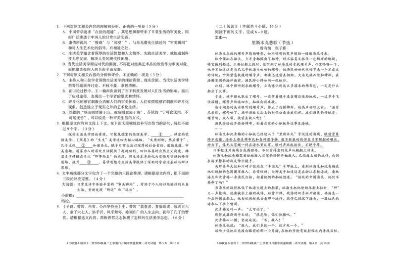 语文A10联盟＆宿州十三校2024级高二上学期11月期中质量检测语文_2025年11月高二试卷_251124安徽省A10联盟＆宿州十三校2024级高二上学期11月期中质量检测（全）