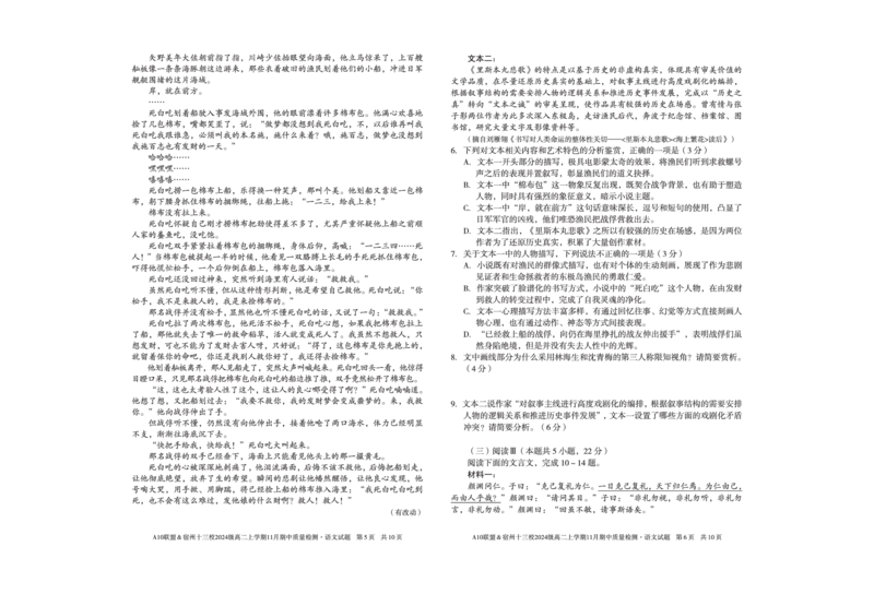 语文A10联盟＆宿州十三校2024级高二上学期11月期中质量检测语文_2025年11月高二试卷_251124安徽省A10联盟＆宿州十三校2024级高二上学期11月期中质量检测（全）