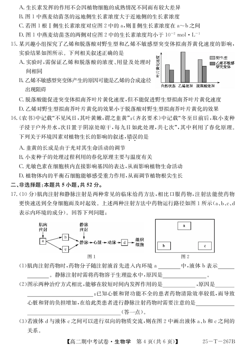 生物试卷_2024-2025高二（7-7月题库）_2024年11月试卷_1115金太阳甘肃省2024-2025学年高二期中考试（全科）_甘肃省金昌市永昌县第一高级中学2024-2025学年高二上学期期中考试生物试卷