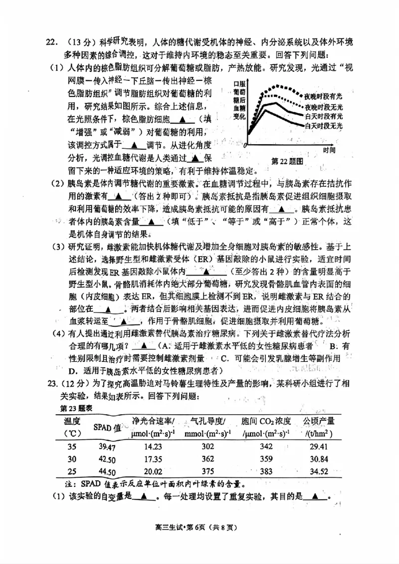 浙江省2025届高三杭州一模生物试题_2024-2025高三（6-6月题库）_2024年11月试卷_11072024-2025学年第一学期浙江省杭州市高三年级11月质量检测（杭州一模）