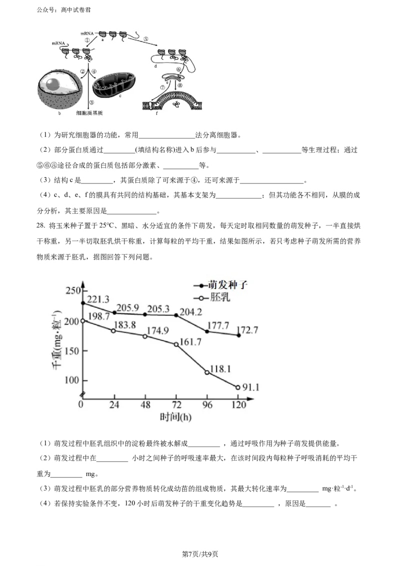 精品解析：山西省太原市2023-2024学年高二下学期7月期末生物试题（原卷版）_2024-2025高三（6-6月题库）_2024年07月试卷_240703山西省太原市2024年第二学期高二期末学业诊断试题及答案