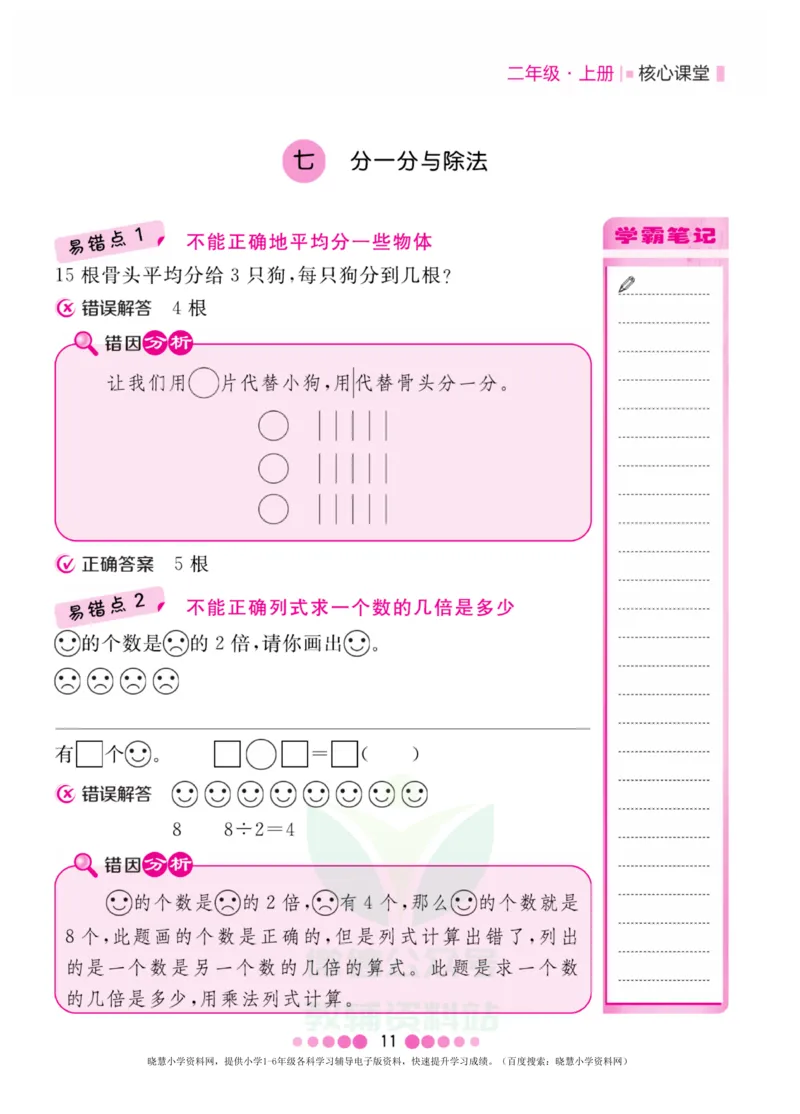 二年级上册数学北师版易错清单_小学1-6年级全部试卷_数学_二年级_3-7-3、小学二年级数学上册_3-7-3-1、复习、知识点、归纳汇总_北师大版