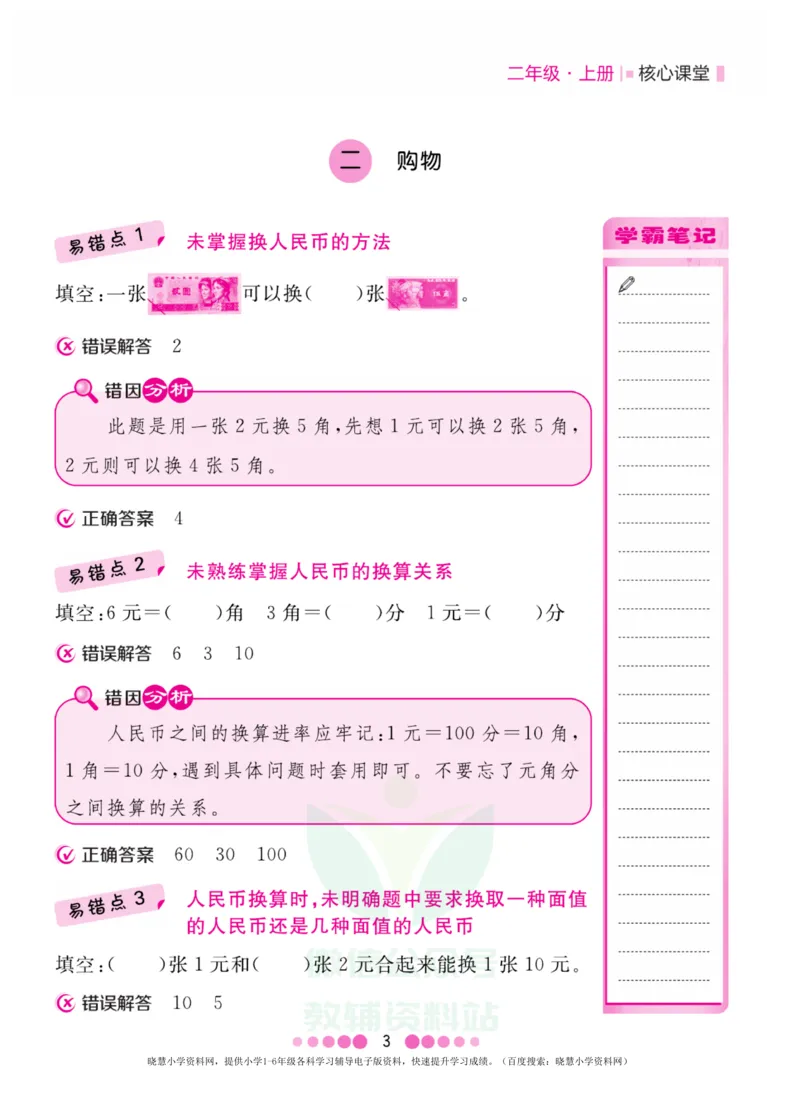 二年级上册数学北师版易错清单_小学1-6年级全部试卷_数学_二年级_3-7-3、小学二年级数学上册_3-7-3-1、复习、知识点、归纳汇总_北师大版