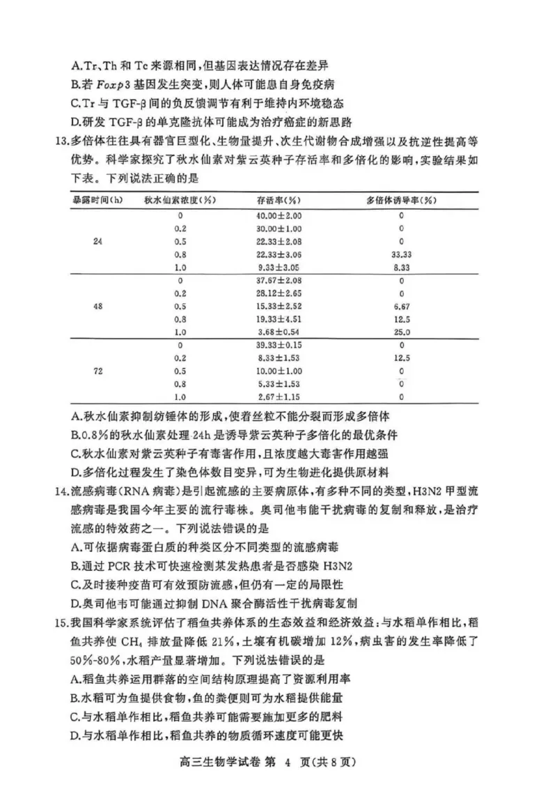 黄冈市2025年秋季高三年级1月期末考试生物_2024-2026高三（6-6月题库）_2026年01月高三试卷_0108湖北省黄冈市2025年秋季高三年级1月期末考试（全）