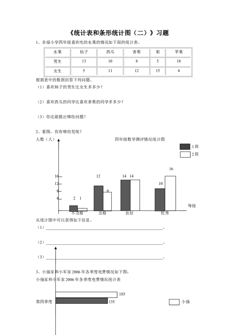 《统计表和条形统计图（二）》同步练习2_小学1-6年级全部试卷_数学_五年级_3-10-3、小学五年级数学上册_3-10-3-3、课件、讲义、教案_数学苏教版5年级上_习题