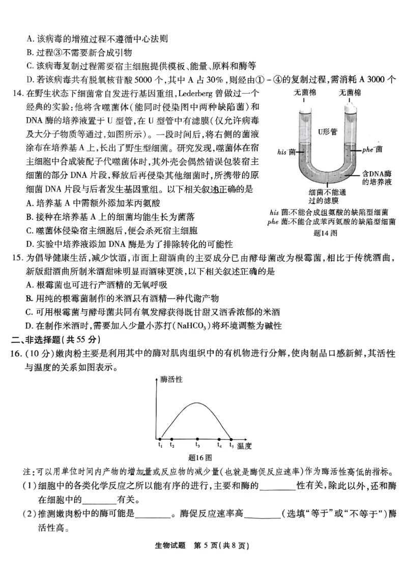 重庆南开中学高2025届高三第三次质量检测生物_2024-2025高三（6-6月题库）_2024年11月试卷_1111重庆南开中学高2025届高三第三次质量检测
