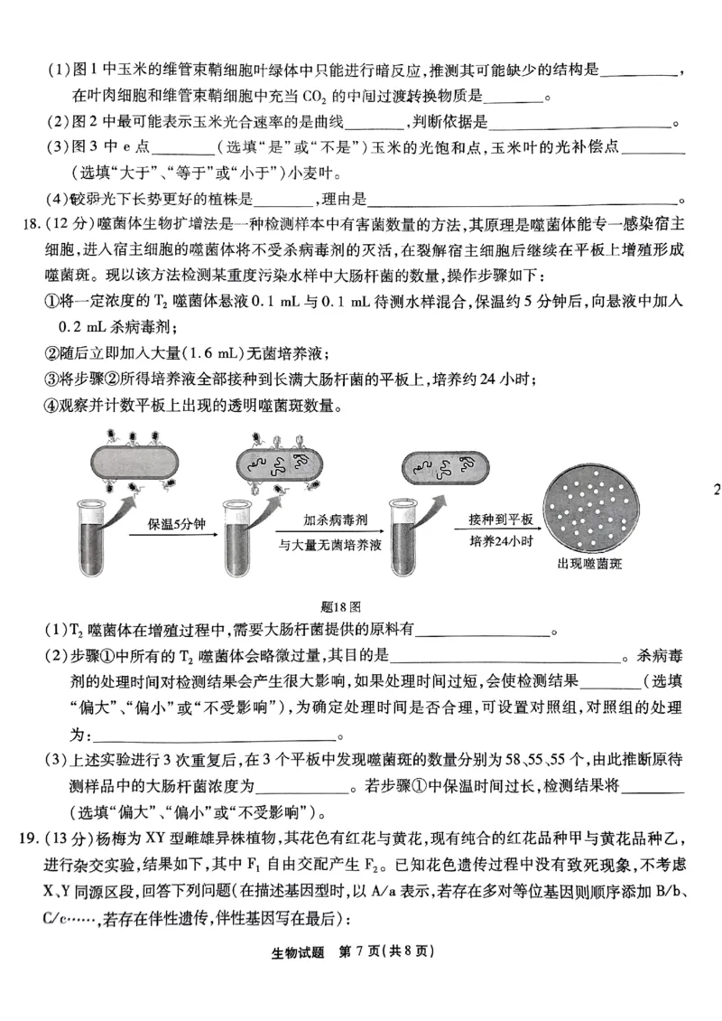重庆南开中学高2025届高三第三次质量检测生物_2024-2025高三（6-6月题库）_2024年11月试卷_1111重庆南开中学高2025届高三第三次质量检测