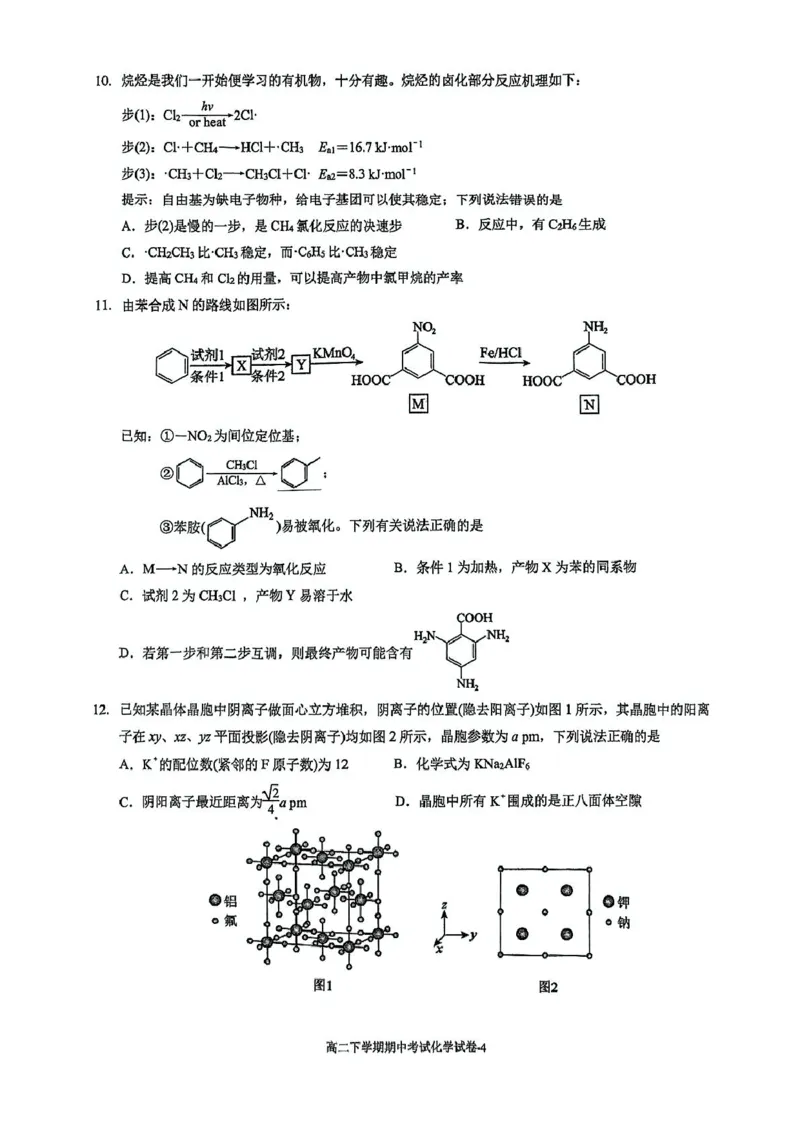 福建省厦门双十中学2024-2025学年高二下学期4月期中考试化学PDF版含答案_2024-2025高二（7-7月题库）_2025年6月试卷_0603福建省厦门双十中学2024-2025学年高二下学期4月期中考试