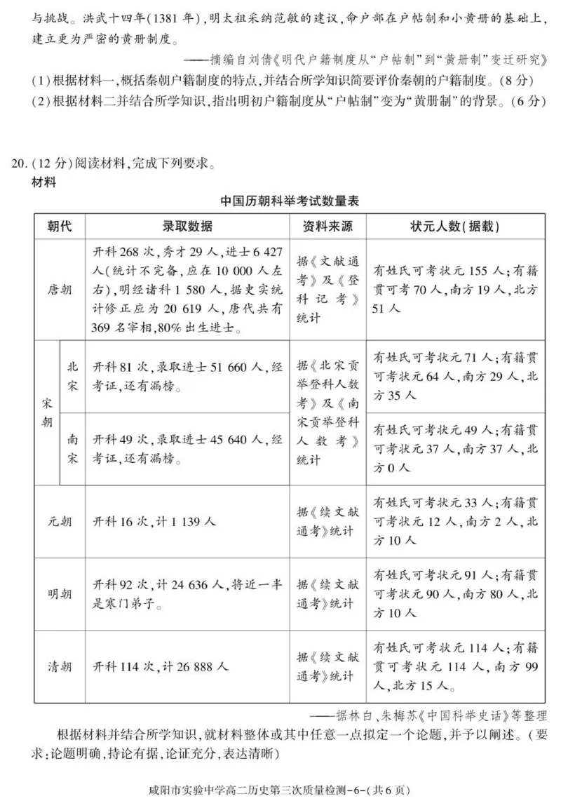 陕西省咸阳市实验中学2025-2026学年高二上学期第三次质量检测历史试卷_2024-2025高二（7-7月题库）_2026年1月高二_260110陕西省咸阳市实验中学2025-2026学年高二上学期第三次质量检测（全）