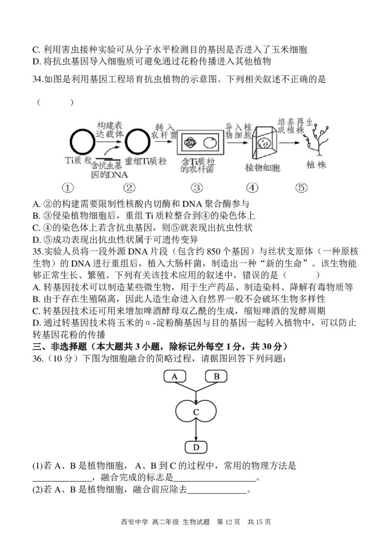高二期末生物答案_2024-2025高二（7-7月题库）_2024年07月试卷_0702陕西省西安中学2023-2024学年高二下学期6月期末考试_陕西省西安中学2023-2024学年高二下学期6月期末考试生物