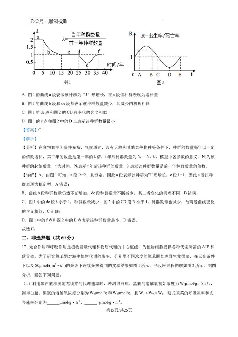 精品解析：湖南省郴州市2024&mdash;2025学年高三上学期第一次模拟考试生物试题（解析版）_2024-2025高三（6-6月题库）_2024年10月试卷_湖南省郴州市高三上学期第一次模拟考试生物试题