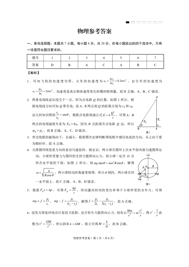 重庆市第八中学2025届高三12月适应性月考（四）物理答案_2024-2025高三（6-6月题库）_2024年12月试卷_1224重庆市第八中学2025届高三12月适应性月考（四）（全科）