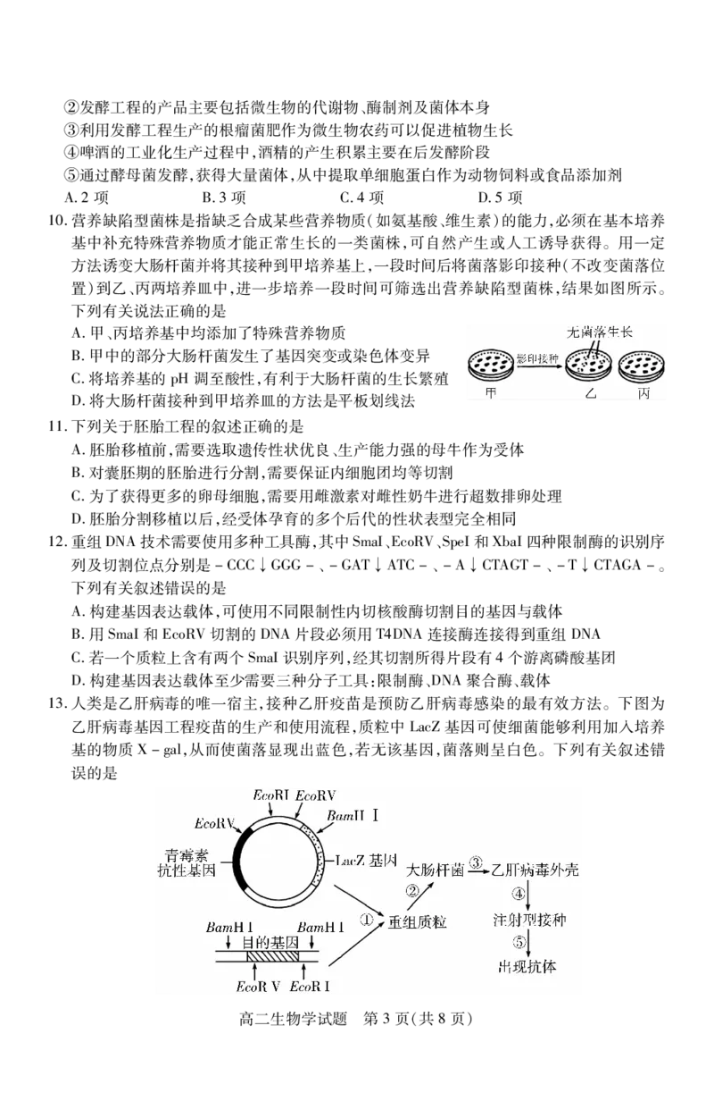 高二生物_2024-2025高二（7-7月题库）_2024年07月试卷_0706山西省运城市2023-2024学年高二第二学期期末调研测试_山西省运城市2023-2024学年高二第二学期期末调研测试生物