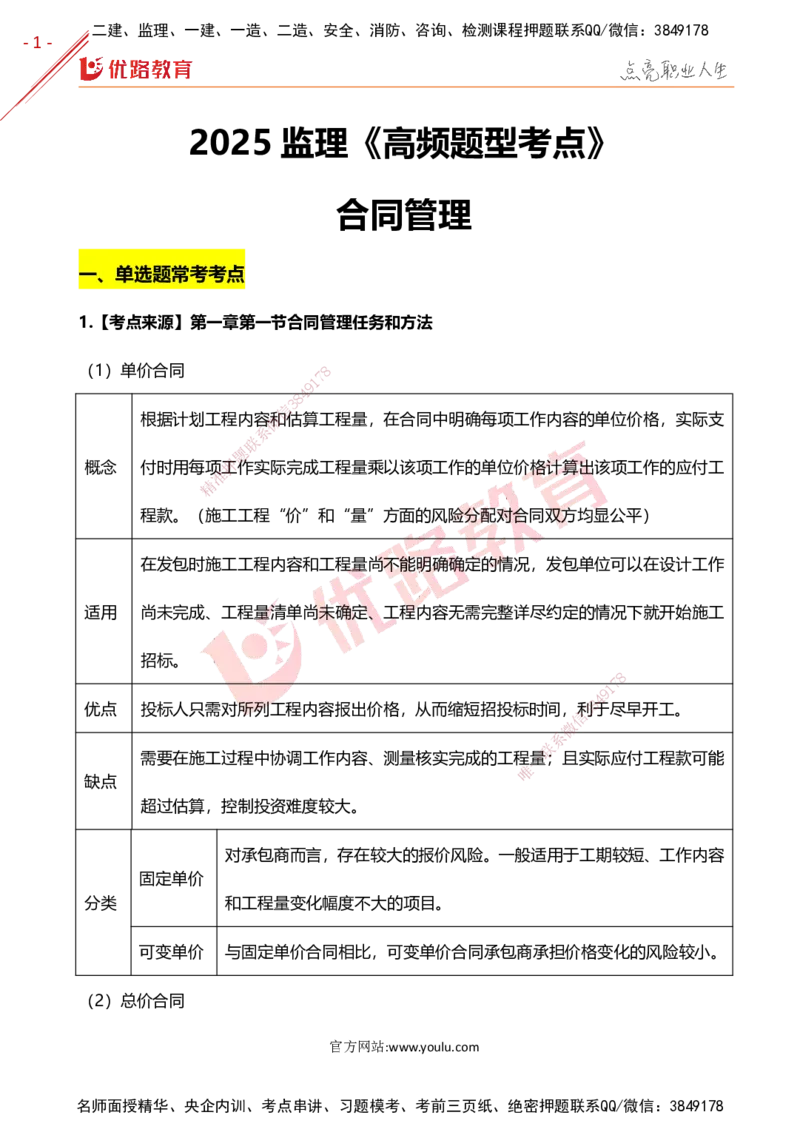 YL-监理合同-高频题型考点_监理工程师_2025监理工程师_2025年监理工程师SVIP_2025年监理合同管理SVIP_01-精华文档✿电子教材✿历年真题_27-合同《高频题型+考前狂背50点》YL