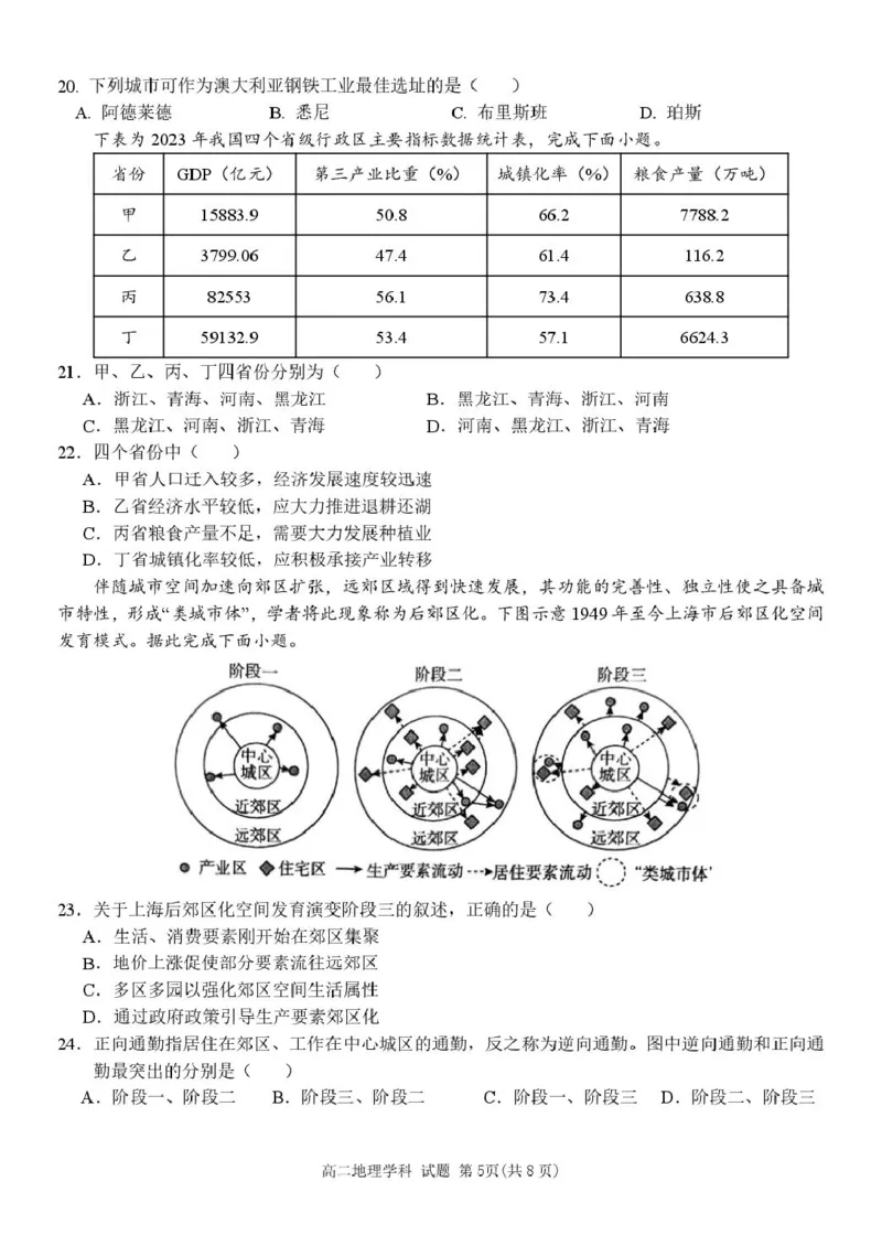高二地理试题_2024-2025高二（7-7月题库）_2025年05月试卷_0503浙江省台州市十校2024-2025学年高二下学期4月期中考试