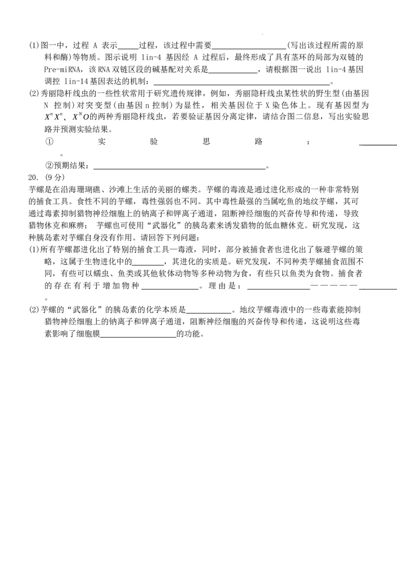 安徽省A10联盟2024~2025学年高三上学期11月月考生物试题_2024-2026高三（6-6月题库）_2024年11月试卷_1115安徽A10联盟2025届高三上学期11月段考