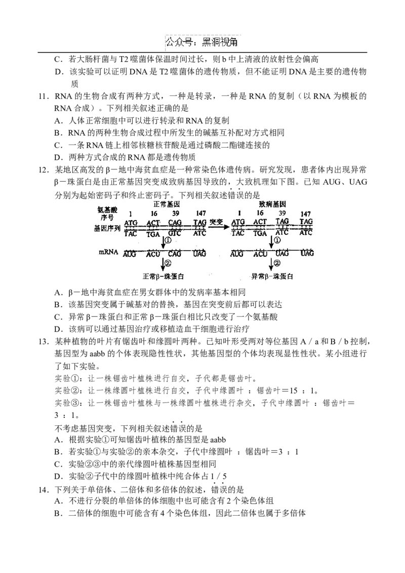 生物-副本_2024-2026高三（6-6月题库）_2024年10月试卷_1018河南省新高中创新联盟TOP二十名校2024-2025学年高三上学期10月调研考试
