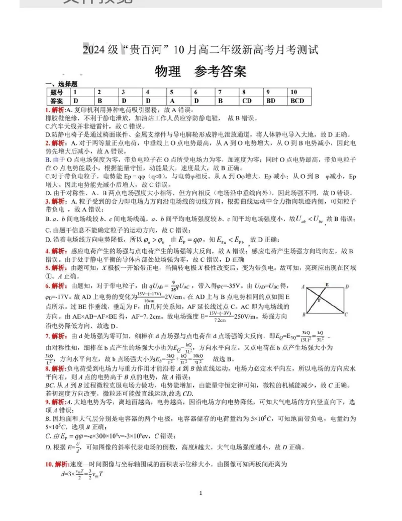 贵百河2025-2026学年高二上学期10月月考物理答案_2025年10月高二试卷_251017广西贵百河2025-2026学年高二上学期10月考试卷