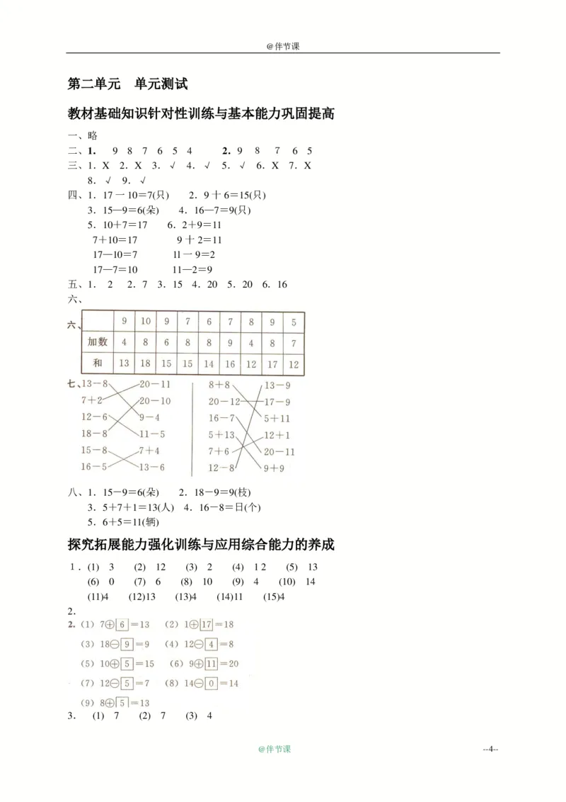 一年级数学下册第二单元测试题及答案_小学1-6年级全部试卷_数学_一年级_3-6-4、小学一年级数学下册_3-6-4-2、练习题、作业、试题、试卷_通用