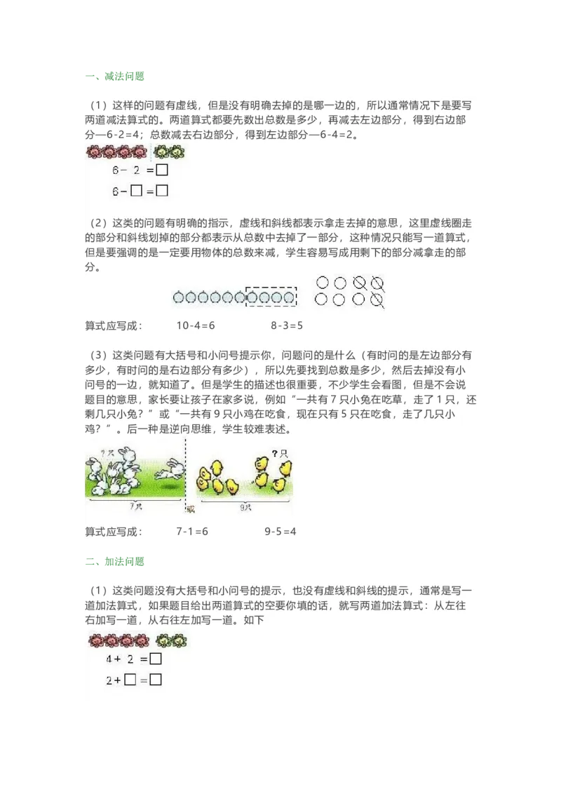 一年级数学解决&ldquo;看图列算式&rdquo;问题的几种类型解答_小学1-6年级全部试卷_数学_一年级_3-6-3、小学一年级数学上册_3-6-3-1、复习、知识点、归纳汇总_人教版