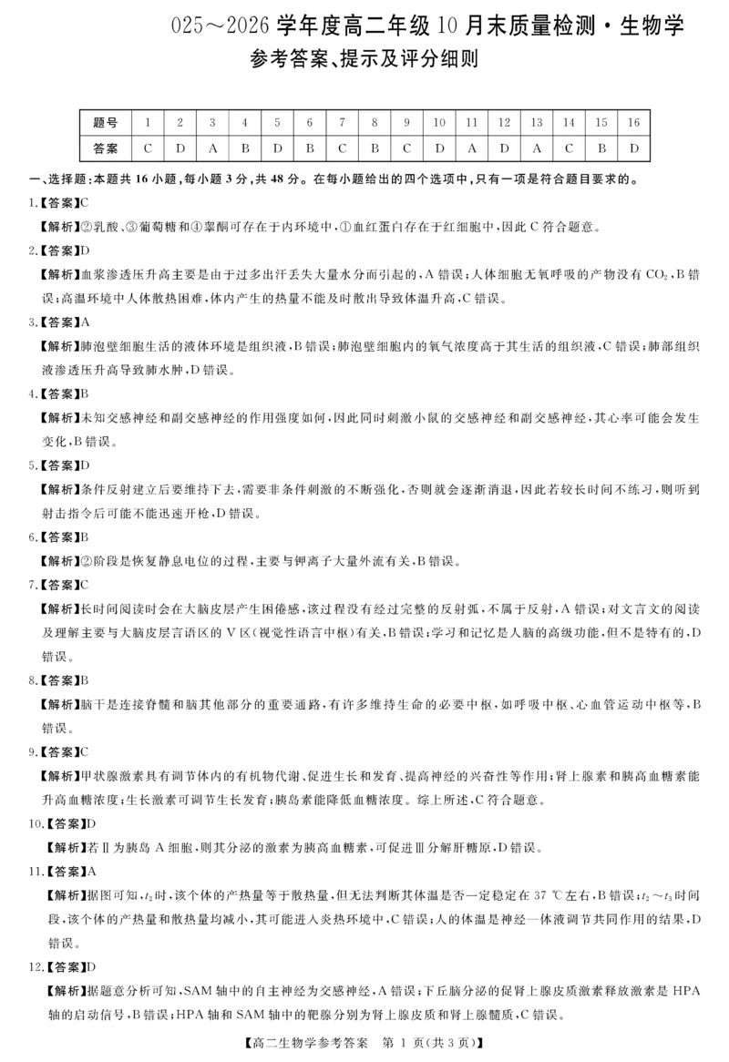 河南省部分重点中学2025-2026学年高二上学期10月末质量检测生物试卷(图片版含解析)_2025年10月高二试卷_251031河南省部分重点中学2025-2026学年高二上学期10月末质量检测（全）
