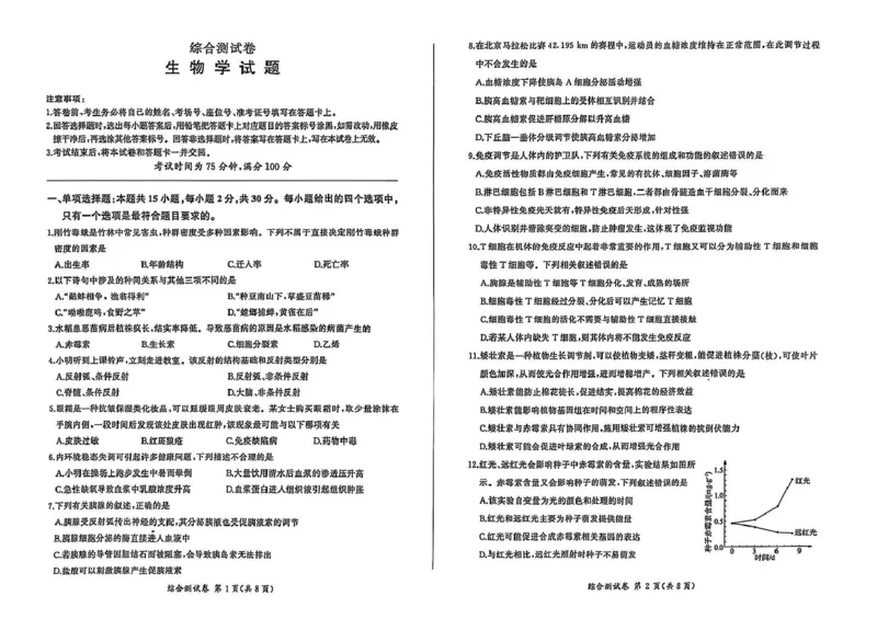 黑龙江省龙东地区2024-2025学年高二上学期期末考试生物试卷_2024-2025高二（7-7月题库）_2025年02月试卷_0213黑龙江省龙东地区2024-2025学年高二上学期期末考试
