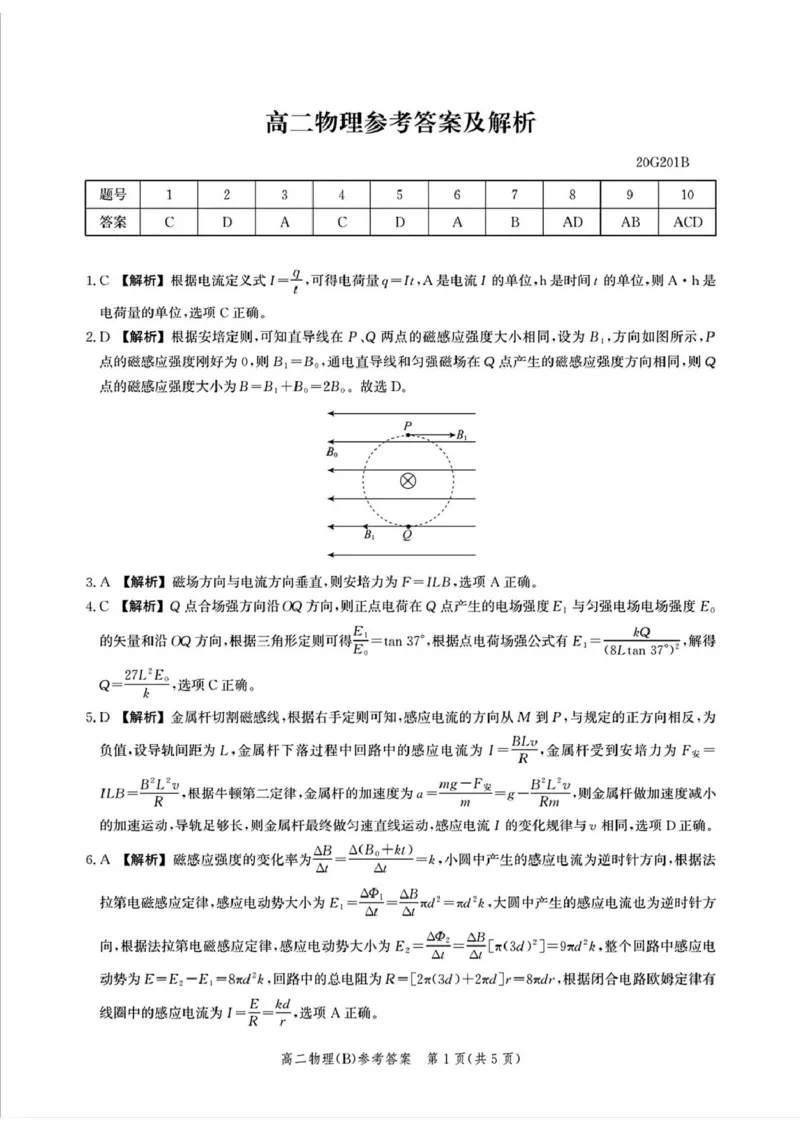 高二物理参考答案及解析_2024-2025高二（7-7月题库）_2026年1月高二_260127河北省名校联盟2025-2026学年高二上学期1月期末考试（全）