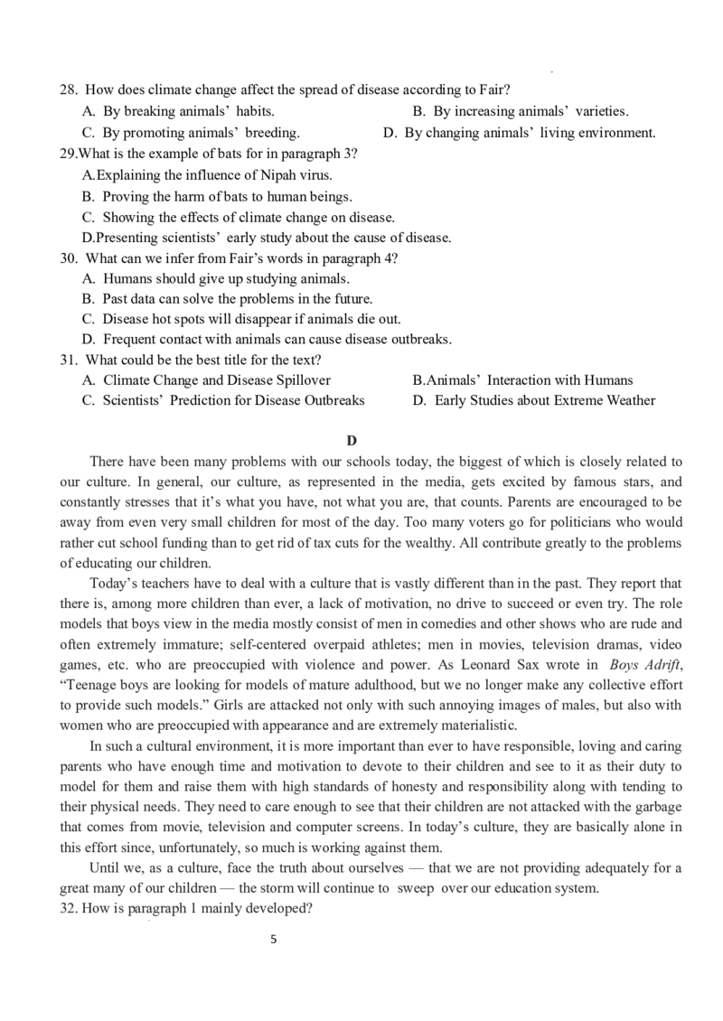 湖北省荆州市沙市中学2024-2025学年高三上学期12月月考英语_2024-2025高三（6-6月题库）_2024年12月试卷_1230湖北省荆州市沙市中学2024-2025学年高三上学期12月月考（全科）