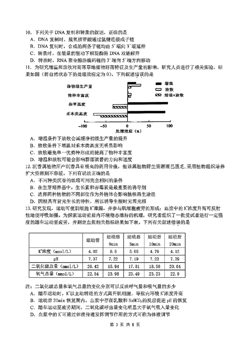 生物试卷_2024-2025高三（6-6月题库）_2025年02月试卷_02152025年2月浙江G12名校协作体高三返校考（全科）_浙江省名校协作体2024-2025学年高三下学期联考生物