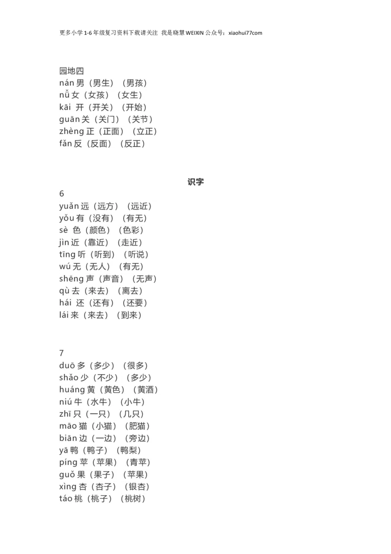 人教部编版一年上册语文识字表生字组词带拼音_小学1-6年级全部试卷_语文_一年级_3-6-1、小学一年级语文上册_3-6-1-1、复习、知识点、归纳汇总_部编版