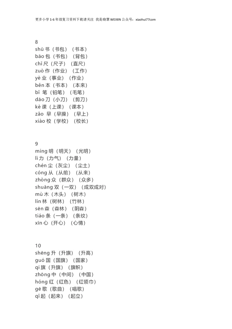 人教部编版一年上册语文识字表生字组词带拼音_小学1-6年级全部试卷_语文_一年级_3-6-1、小学一年级语文上册_3-6-1-1、复习、知识点、归纳汇总_部编版