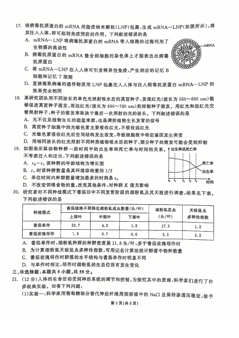 生物试题_2024-2025高二（7-7月题库）_2024年12月试卷_1212点石联考东三省2024-2025学年高二上学期12月联考调研测试_东三省2024-2025学年高二上学期12月联考调研测试生物试题