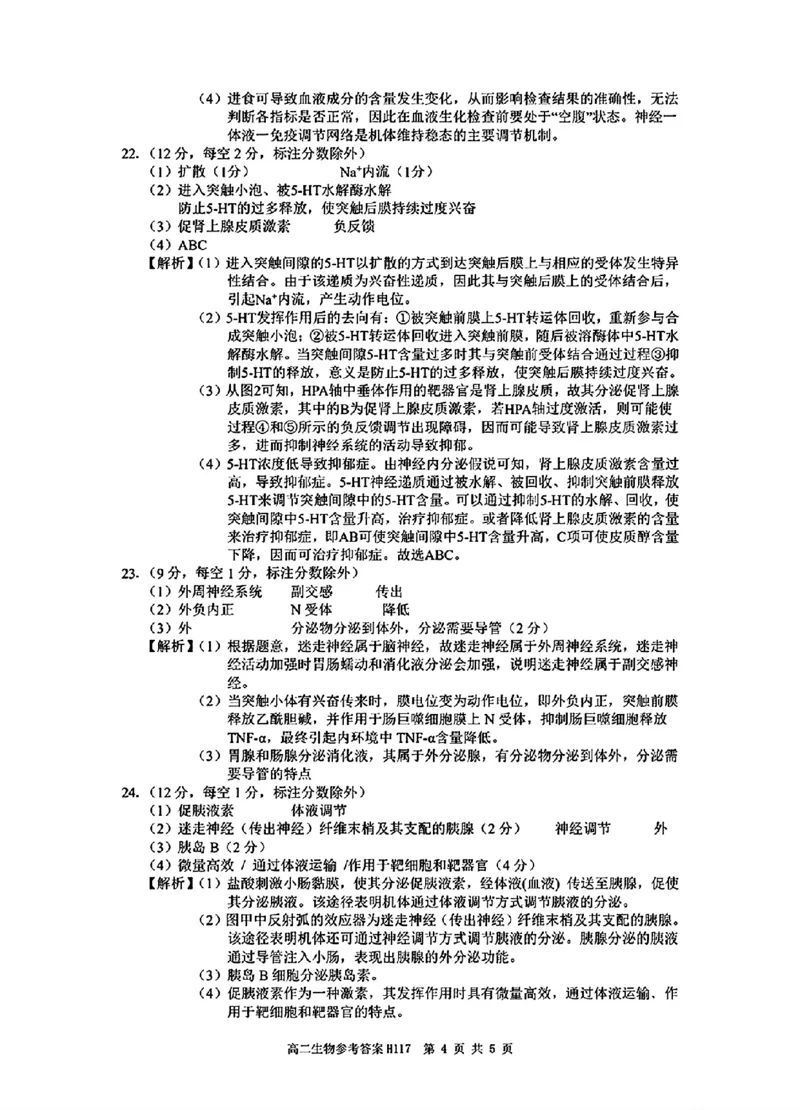 生物参考答案_2024-2025高二（7-7月题库）_2024年11月试卷_1119河南省驻马店市环际大联考&ldquo;逐梦计划&rdquo;2024-2025学年高二上学期11月期中考试