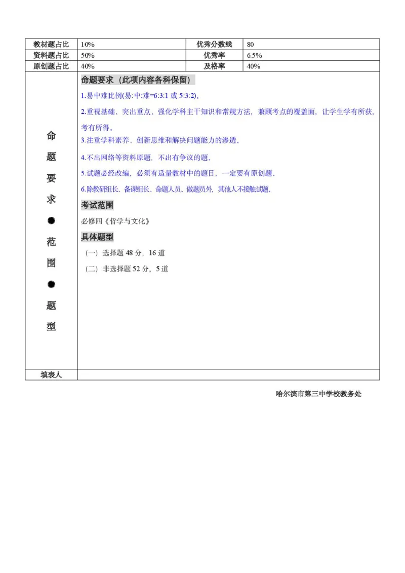 黑龙江省哈尔滨市第三中学校2025-2026学年高二上学期1月期末考试政治试题细目表_2024-2025高二（7-7月题库）_2026年1月高二_260118黑龙江省哈尔滨市第三中学校2025-2026学年高二上学期1月期末