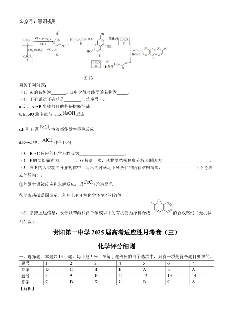 贵州省贵阳市第一中学2024-2025学年高考适应性月考卷（三）化学试题_2024-2026高三（6-6月题库）_2024年11月试卷_1125贵州省贵阳市第一中学2024-2025学年高考适应性月考（三）