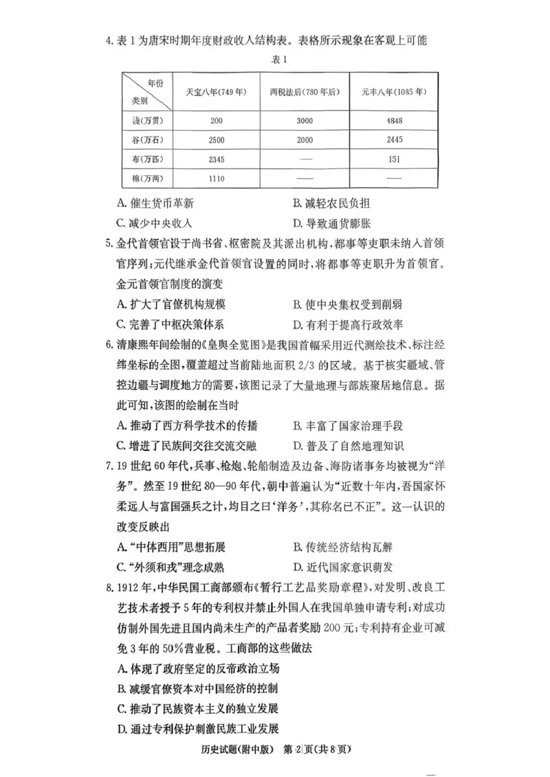 湖南师大附中2026届高三月考试卷（五）历史_2024-2026高三（6-6月题库）_2026年01月高三试卷_0107炎德&middot;英才大联考湖南师大附中2026届高三月考试卷（五）（全）