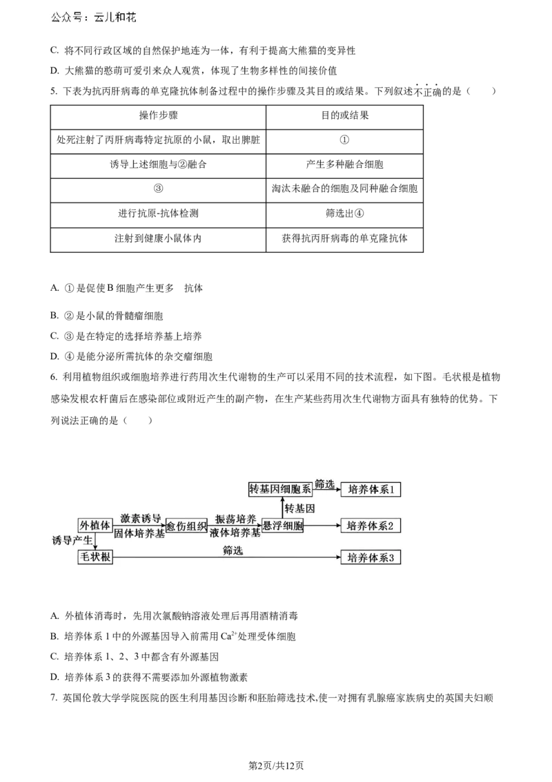 福建省福州市鼓楼区福建省福州第二中学2023-2024学年高二下学期7月期末生物试题（原卷版）_2024-2025高二（7-7月题库）_2024年07月试卷