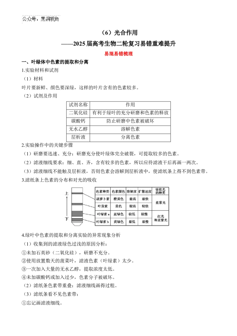 （6）光合作用&mdash;&mdash;2025届高考生物二轮复习易错重难提升（含解析）_2024-2025高三（6-6月题库）_2025年02月试卷_02162025届高考生物二轮复习易错重难提升（含解析）
