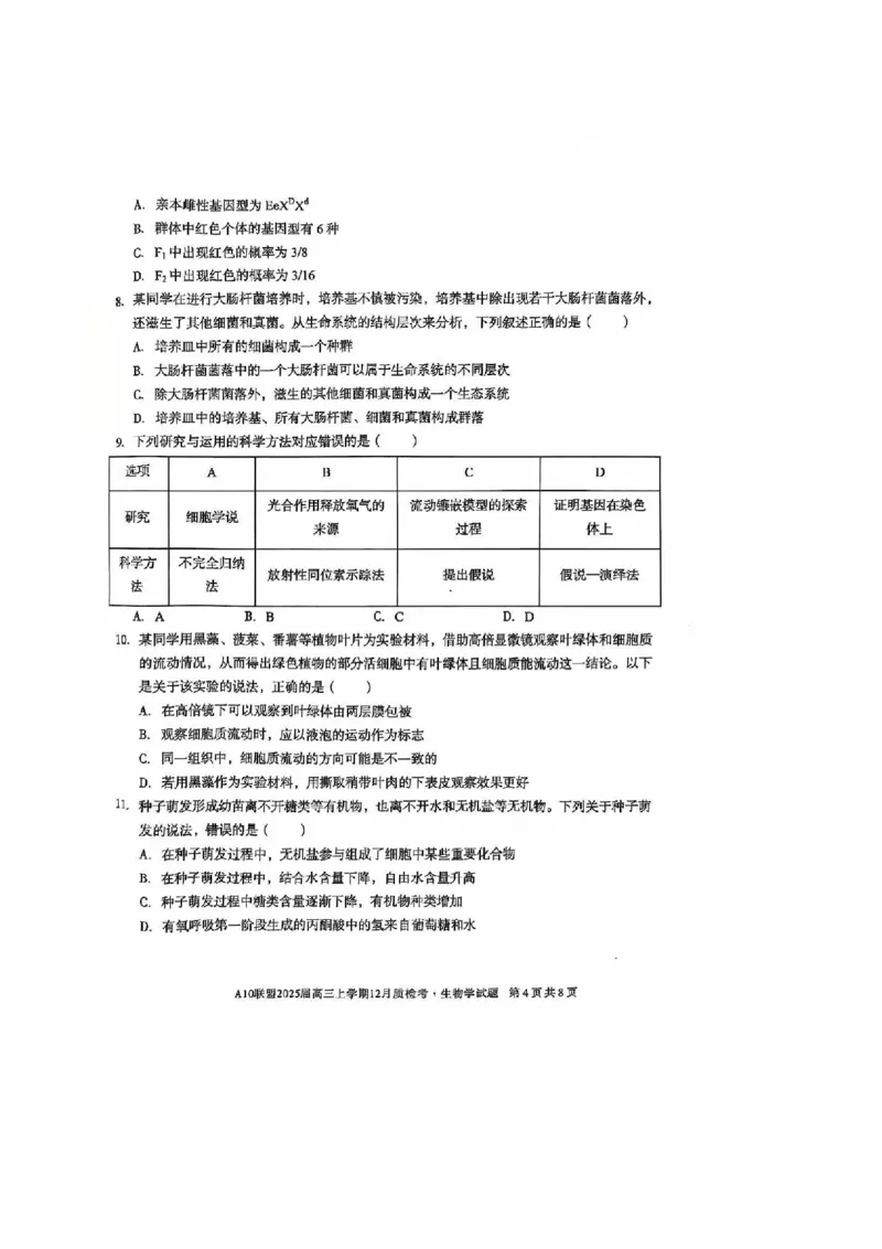 生物-安徽1号卷A10联盟2025届高三上学期12月质检考_2024-2025高三（6-6月题库）_2024年12月试卷_1221安徽1号卷A10联盟2025届高三上学期12月质检考